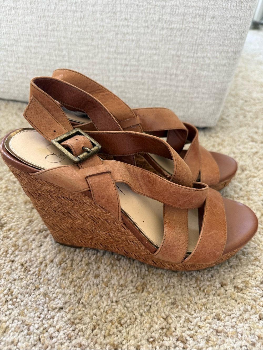 Jessica Simpson Women's Tan Wedge Sandals with Buckle Strap